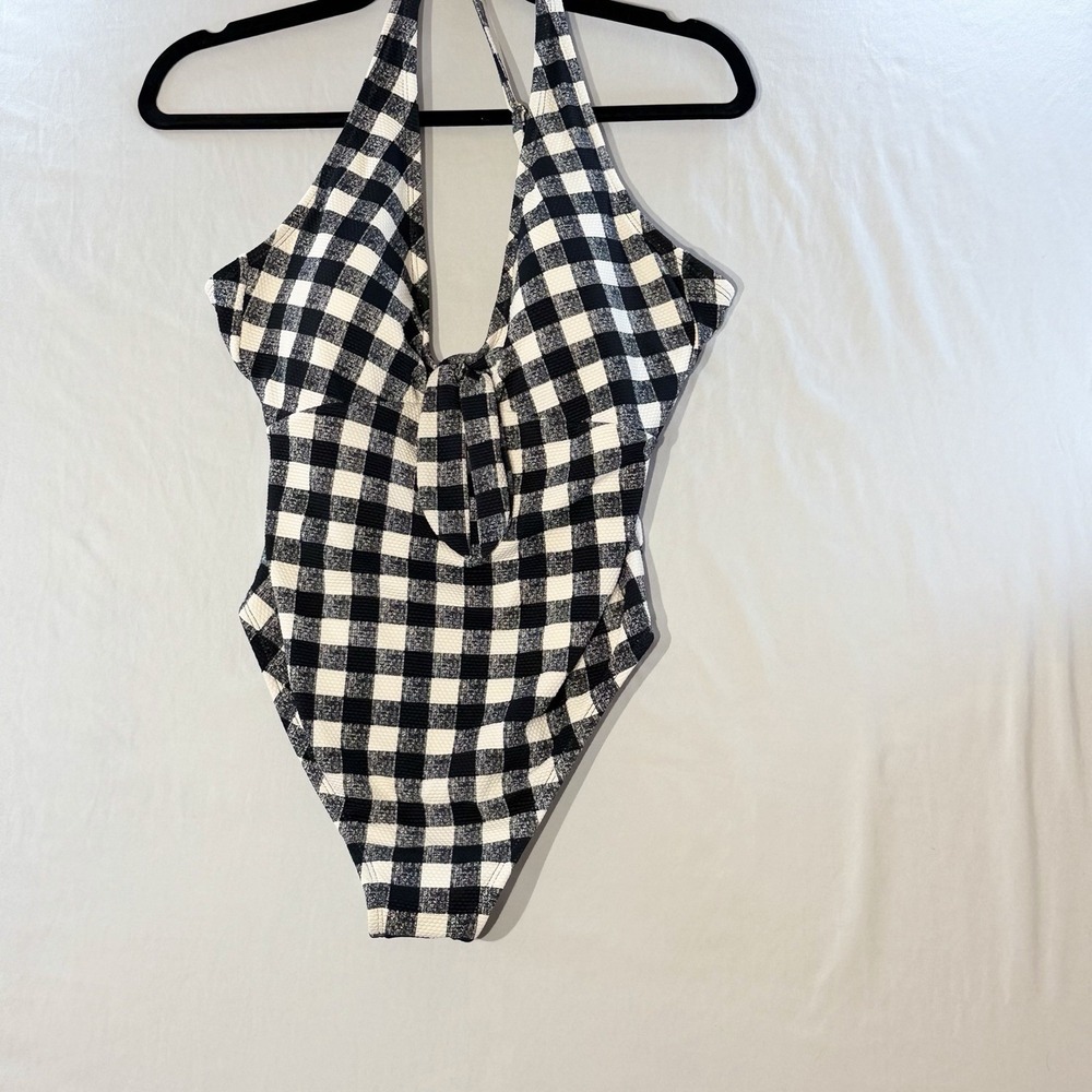 Women's One Piece Swimsuit Large Black And White Gingham Halter NWT #pinup#beach